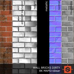 PBR substance material of wall bricks dirty created in substance designer for graphic designers and game developers